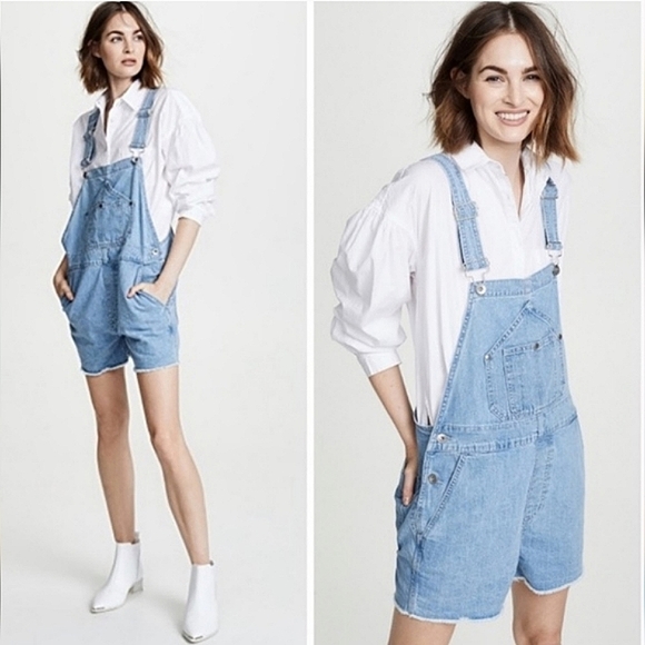 Rag & Bone Light Wash Denim Blue Dungarees Short Overalls/ Jumper L ($295) NWT - Picture 1 of 16